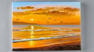 Sunset landscape painting / Sunset beach acrylic painting