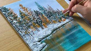 How to Paint a Snowy Lake Landscape / Acrylic Painting