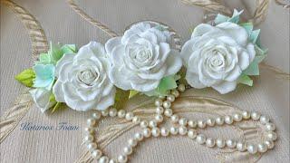 White roses and mint-colored hydrangea from foamiran/Белые розы и гортензия мятного цвета из фома