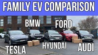 Best Family EV? Tesla Model Y v BMW iX3 v Hyundai Ioniq 5 v Ford Mustang Mach-e v Audi Q4 E-tron