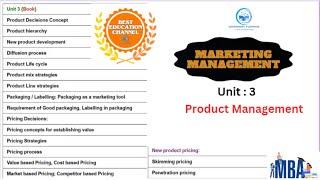 Product Management , Unit 3 , Marketing Management.