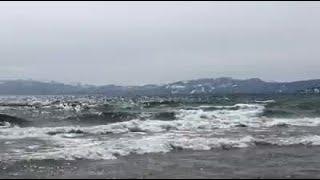 Surf's up! Watch this person ride the waves of Lake Tahoe