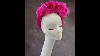 Pink Chiffon Flower Head Piece Fascinator on Satin high padded headband 4 cms Wide