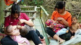 A single girl harvests crops alone to sell to support her two children.