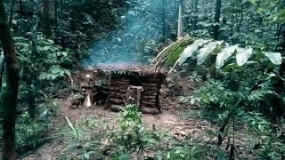 7 Days of Solo Survival, Building a Warm Shelter in the Rainy Season, Fishing, Bushcraft