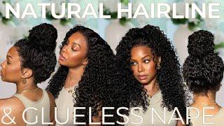 NEW! *NATURAL HAIRLINE & GLUELESS NAPE* CURLY WIG INSTALL FOR BEGINNERS! | HERMOSA HAIR