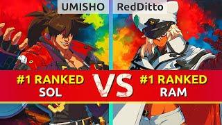 GGST ▰ UMISHO (#1 Ranked Sol) vs RedDitto (#1 Ranked Ramlethal). High Level Gameplay