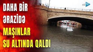 Bakının bu ərazisi də su altında qaldı: maşınlar batdı, yol bağlandı – GÖRÜNTÜLƏR