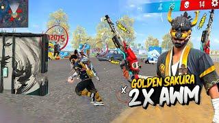 2x AWM On Fire Op Solo vs Squad Gameplay with Golden Sakura Bundle  Garena Free Fire