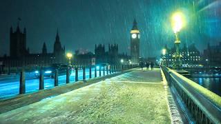 London’s FIRST Snow of 2025 ️ London Snow & Slush Midnight Walk, South Bank to West End  4K HDR