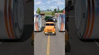 Green Capsule & Garbage Truck Bollards Crush #shorts #beamngdrive #bus