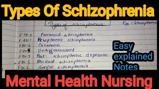 Notes Of Types Of  Schizophrenia in Mental Health Nursing (Psychiatric)  in Hindi.