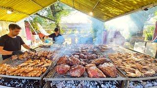 Argentinian Team Masters Extreme Grills of Meat on the Road. Street Food in Milan, Italy