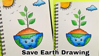 How to draw world environment day poster, Save nature drawing easy