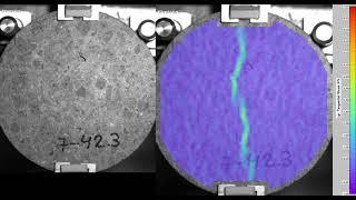 Hochgeschwindigkeits-Aufnahme, Beton-Materialprobe mit DIC-Auswertung, 20.000 fps