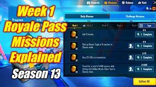 Season 13 Week 1 Royale Pass Missions Explained PUBG Mobile | Week 1 rp Missions Pubg Season 13