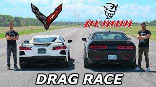 2020 C8 Corvette vs Dodge Demon // DRAG & ROLL RACE