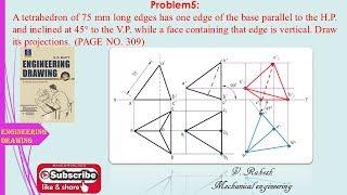 problem no. 5, Projections of solids-2, (Engineering drawing by N. D. Bhatt)