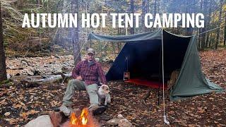 Autumn Hot Tent Camping | 1856 Homestead | Hot Wing Challenge !!