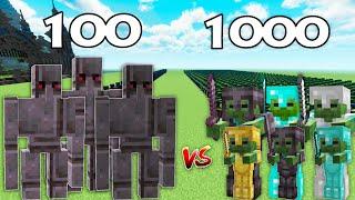 100 Netherite Golems Vs 1000 Zombies | Minecraft