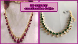 Latest light weight ruby and emerald Gold necklaces with weight || 22kt lite weight Gold necklaces