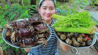 Yummy Field Crab Milk Cooking Taro Stalk - Crab Milk Recipe - Cooking With Sros