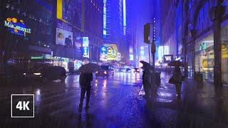 Lonely Night Walk in Heavy Rain in NEW YORK ️ Umbrella Thunderstorm Sounds For Sleeping