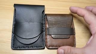 Tarjetero minimalista en cuero Negro Piel Leather Card Case Black Minimalist EDC Hecho a mano