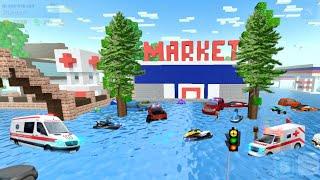 Rescue operations after the flood save the people in school party craft