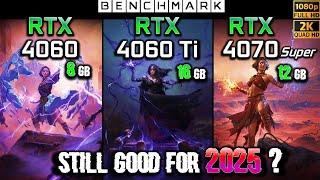 RTX 4060 8GB vs RTX 4060 Ti 16GB vs RTX 4070 Super 12GB  / Test / 1080p - 1440p / 8 Games / 9800X3D