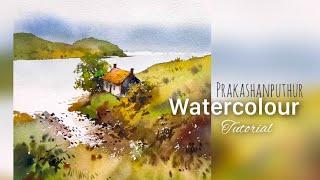 Landscape Watercolour # ink pen with watercolour | Prakashanputhur