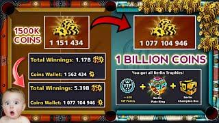 From 1.5M Coins to 1 BILLION (1000M) Coins  Shanghai to BERLIN   BERLIN Trophies in  8 ball pool