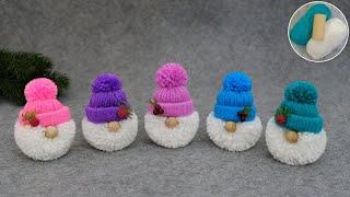 Wonderful gnomes in hats made of yarn and toilet paper roll  Decor and gifts easy and fast ️