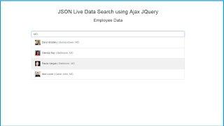 Create Live Search JSON Data by using JQuery Ajax