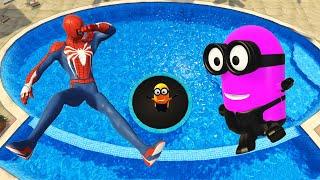 Spiderman & Rainbow Minion Team Pool Parkour in GTA 5 (Funny Moments & Fails)