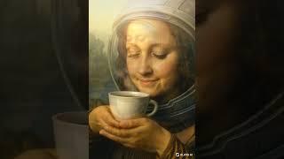 Mona Lisa drinks Tea in Space #ai #aiart #painting #monalisa