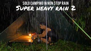 SOLO CAMPING HEAVY RAIN - STRUGGLE TO SET UP FLYSHEET IN REAL SUPER HEAVY RAIN - ASMR