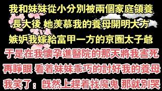 我和妹妹從小分別被兩個家庭領養，長大後 她羡慕我的養母開明大方，嫉妒我嫁給富甲一方的京圈太子爺，於是在我懷孕進醫院的那天將我害死，再睜眼 看著妹妹乖巧的討好我的養母，我笑了：既然上趕著找魔鬼 那就別哭