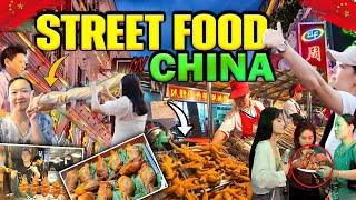 Busy Night Market with Chinese Street Food