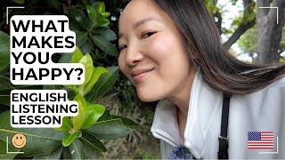 Walk & Talk Happiness  | Intermediate Slow-English Listening Practice (Park Vlog)