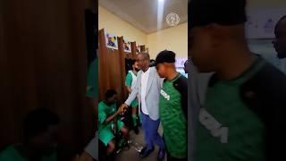 NFF president Ibrahim Musa Gusau catching up with the players at the Troost-Ekong charity match.