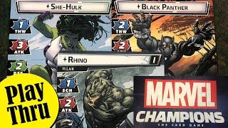 How to Play MARVEL CHAMPIONS the Card Game | She-Hulk & Black Panther vs Rhino