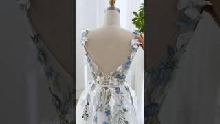 Making a corset V neck 3D floral blue ivory wedding dress #bridal #dress #gown #hautecouture #sewing