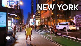 New York Night Walk - Evening in Manhattan - Walking Tour 4K