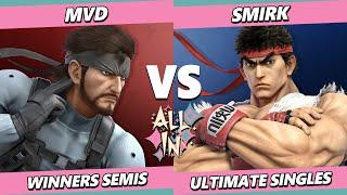 ALL IN TOP 8 - MVD (Snake) Vs. Smirk (Ryu) Smash Ultimate - SSBU