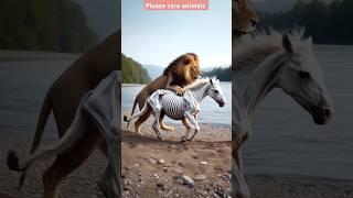 lion attack on weak horse #helptheanimals #horse #mare #weakanimals #animals #lion #horselover