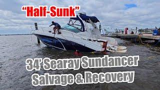 34' Searay Sundancer Partially Sunk at Marina During Hurricane Milton Using Lift Bags to Salvage!