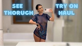 [4K] Try on Haul Transparent Blue Dress | No Bra Challenge 2024 | See Through Outfits