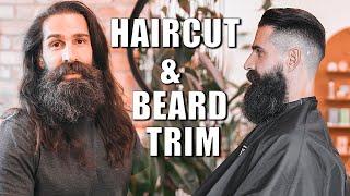 Haircut and Beard Trim After Three Years #haircut #longhair #fade #beard #menshair #barber