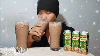 ASMR drinks cold MILO milk with cool, refreshing ice . NO TALKING